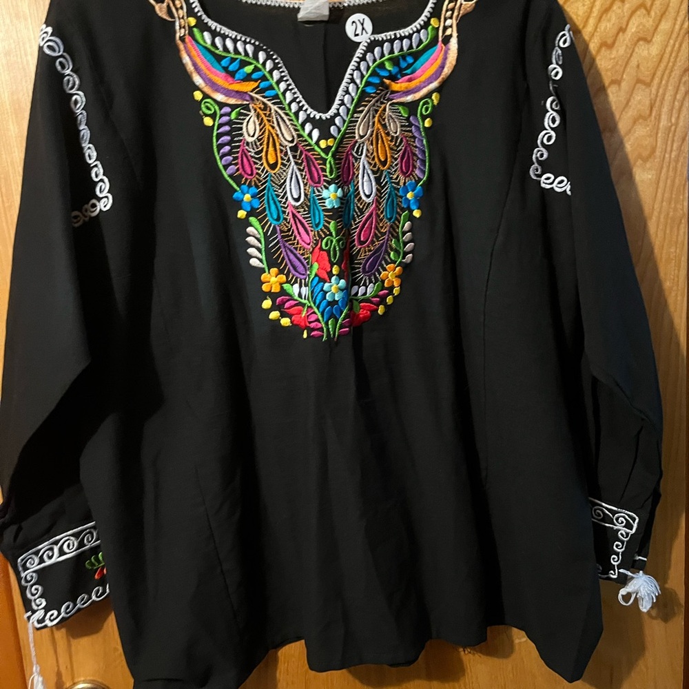 Embroidered Black Women's Top